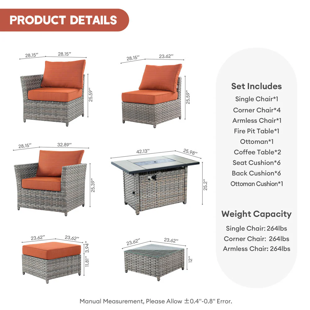 Ovios New Rimaru Series Patio Furniture Set 10-Piece include 42