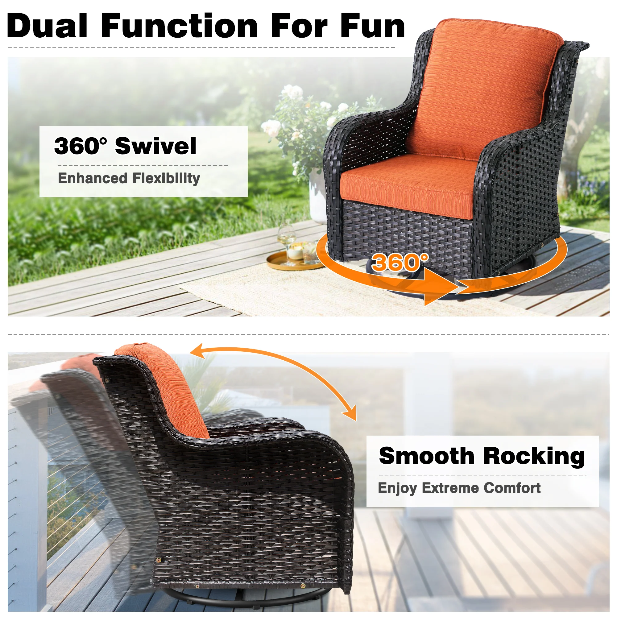 Ovios Patio Furniture Set 3-Piece with Swivel Chairs and Side Table Kenard