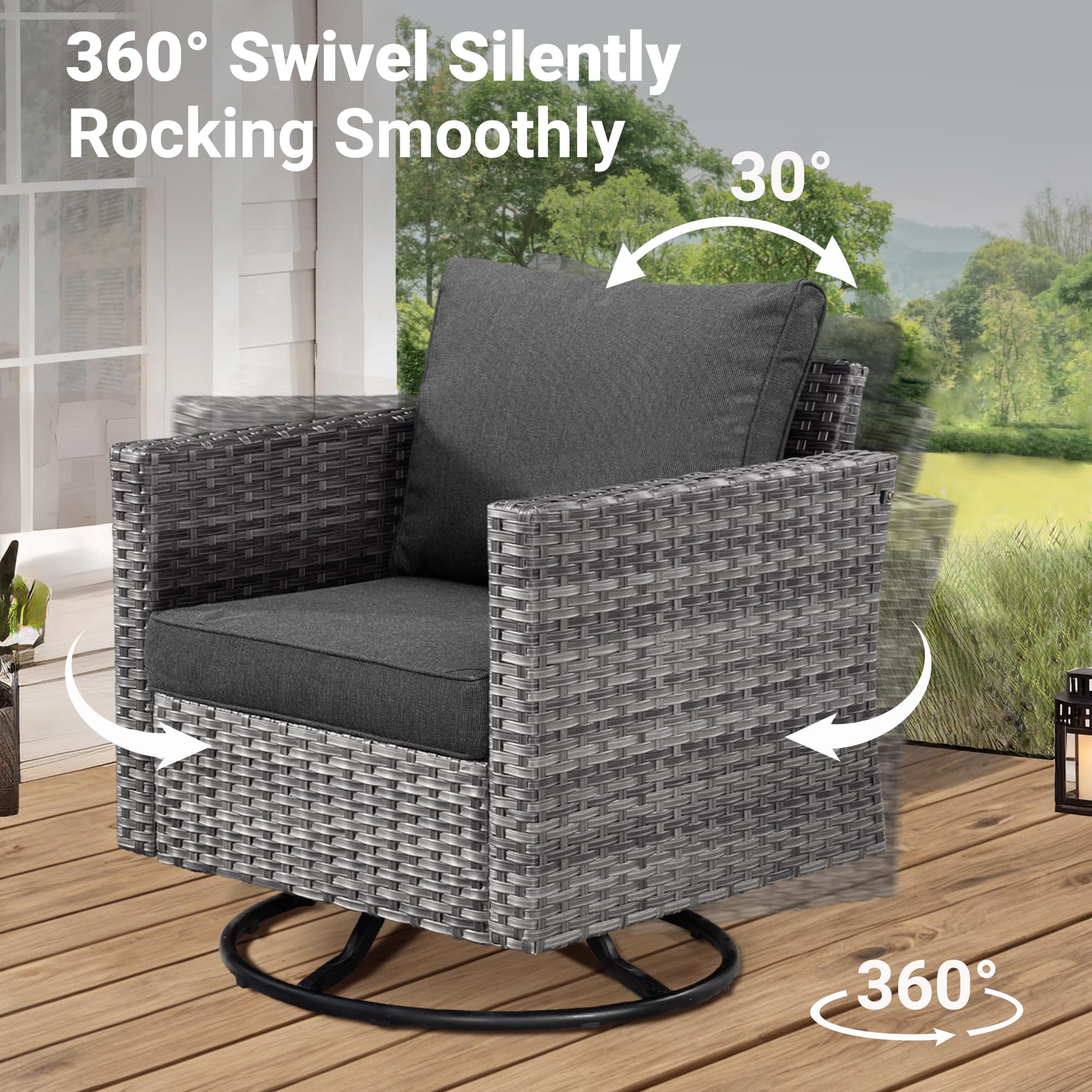 Ovios Patio Vultros 6-Piece Set With Swivel Chair Lover seat and 30'' Propane Fire Pit Table