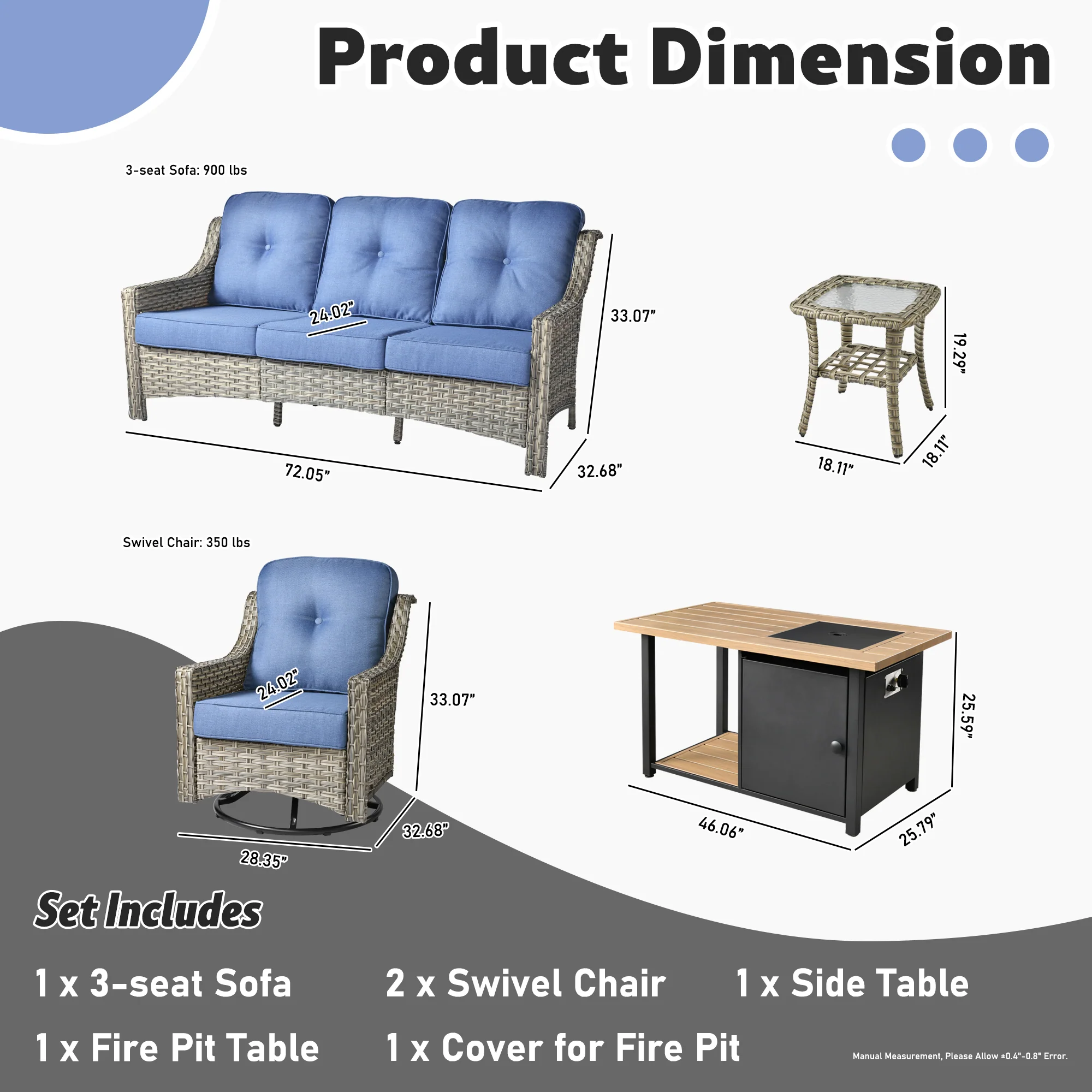 Ovios Conversation Set 5-Piece PAD Series include Rocking Chair & 47