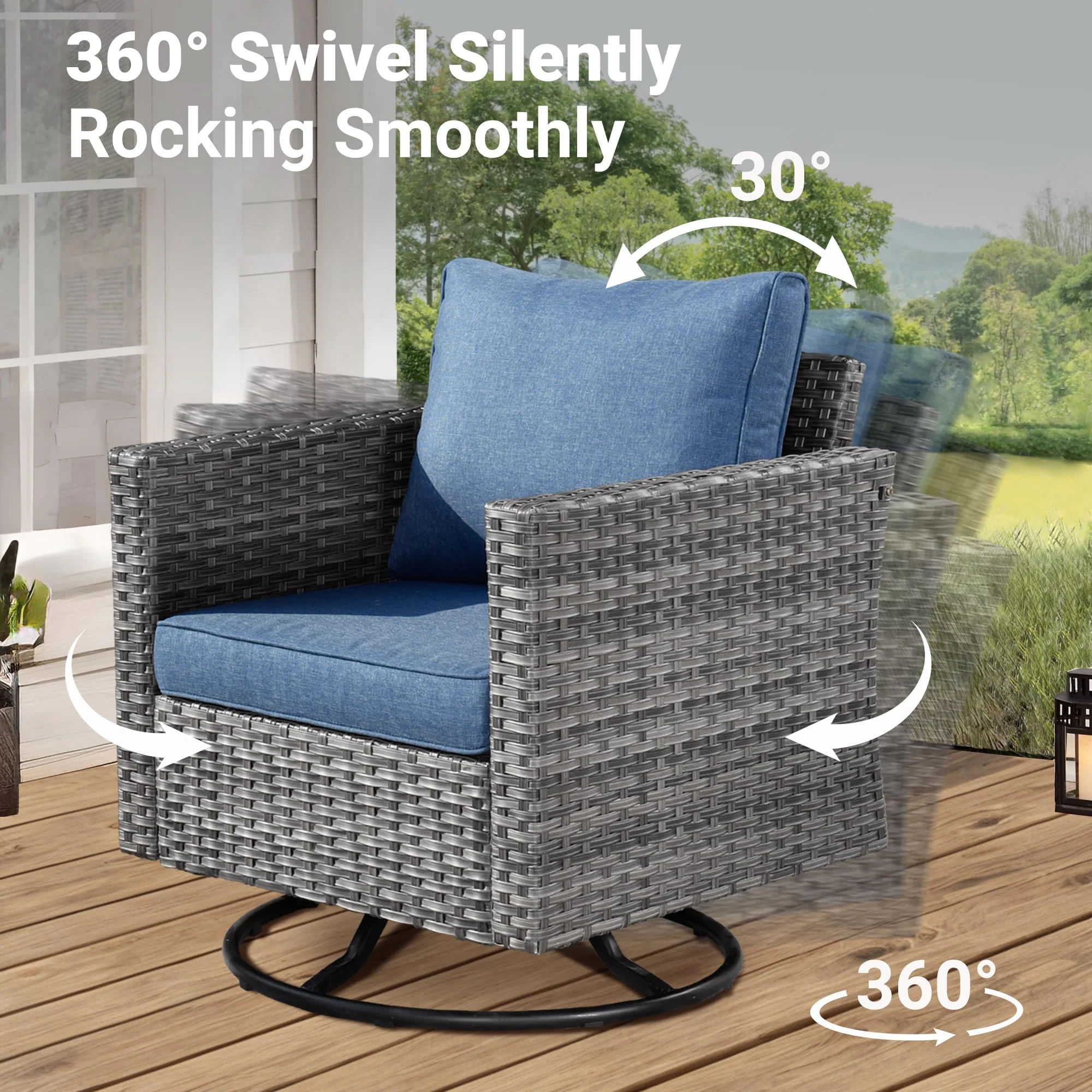 Ovios Patio Vultros 6-Piece Set With Swivel Chair Lover seat and 30'' Propane Fire Pit Table