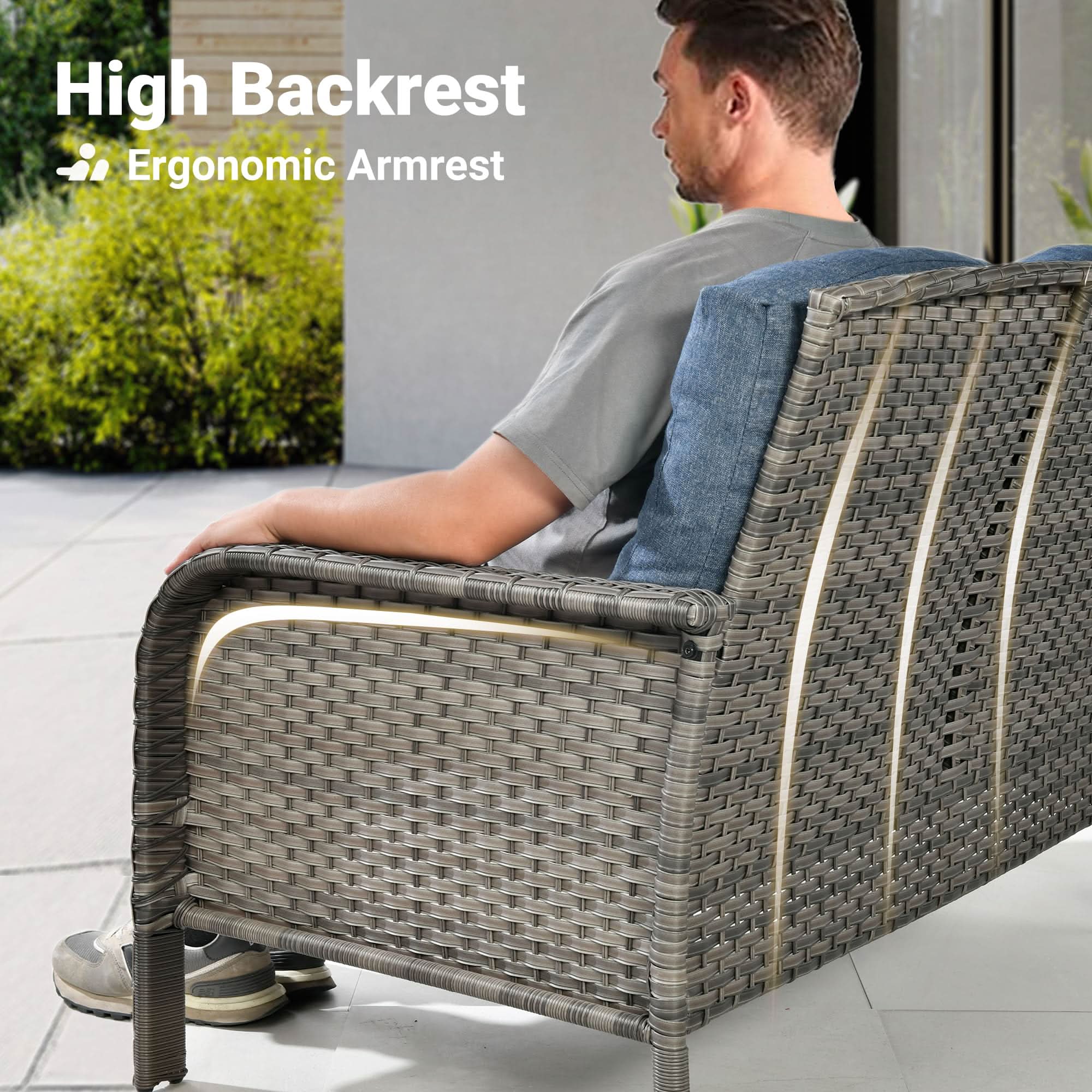 Ovios Patio Furniture Set New August 4 Piece High Back All Weather PE Wicker