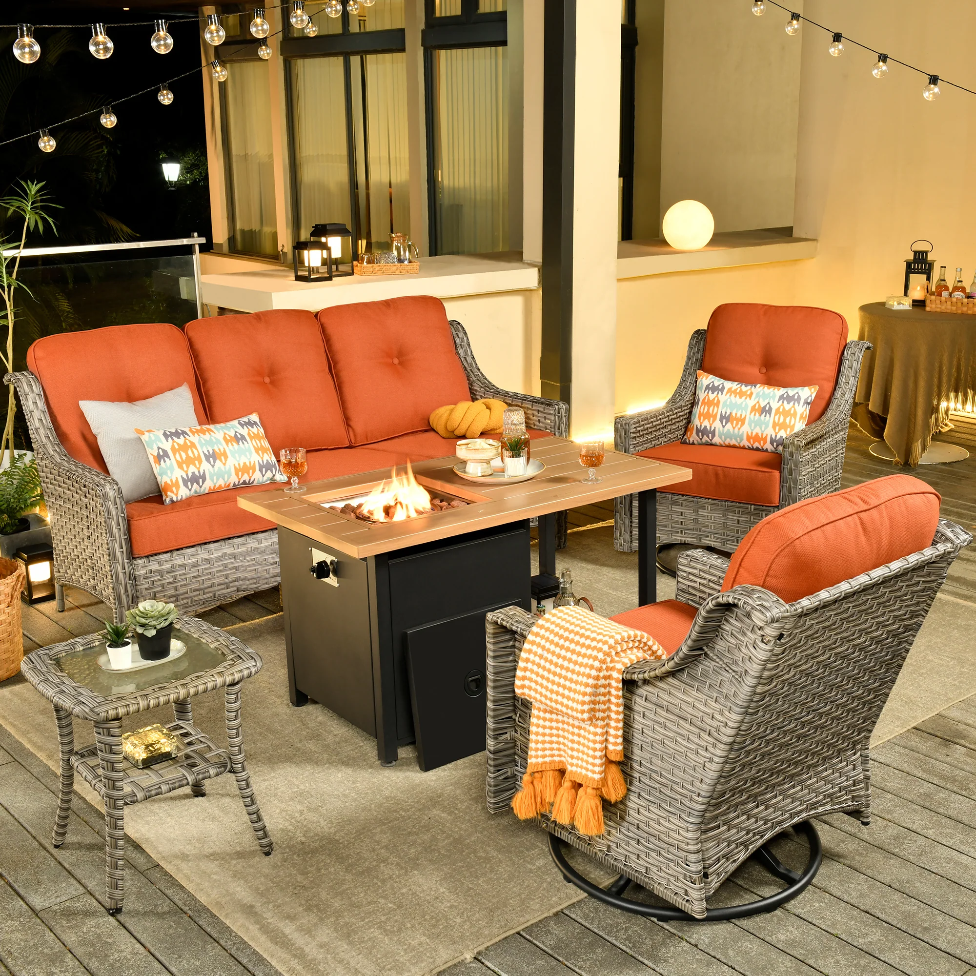 Ovios Conversation Set 5-Piece PAD Series include Rocking Chair & 47