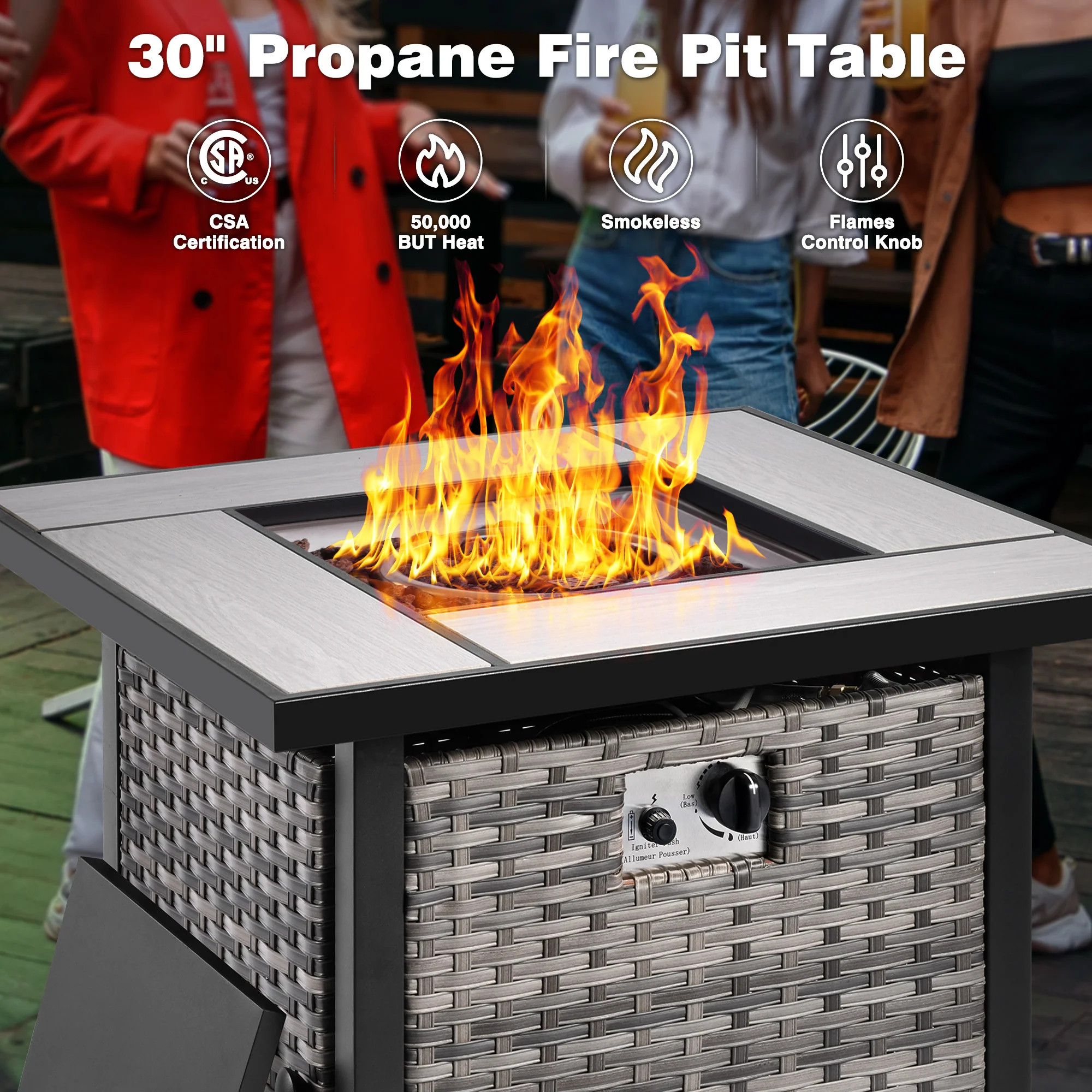 Ovios Patio Kenard 5-Piece Conversation Set with 30'' Fire Pit Table and Loveseat