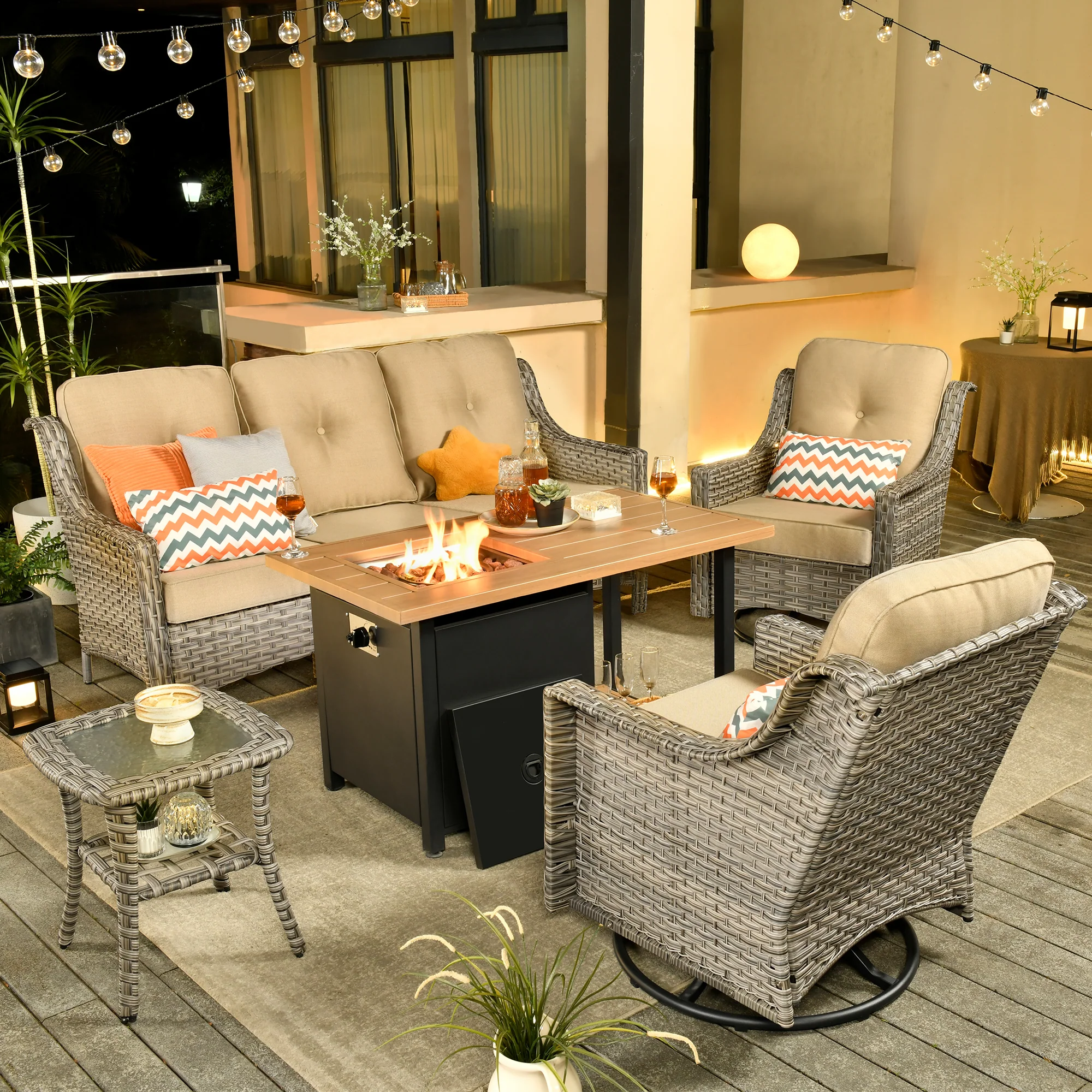 Ovios Conversation Set 5-Piece PAD Series include Rocking Chair & 47