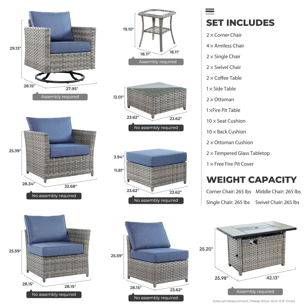 Ovios New Rimaru Series Patio Furniture Set 15-Piece include Swivel Chairs and 42