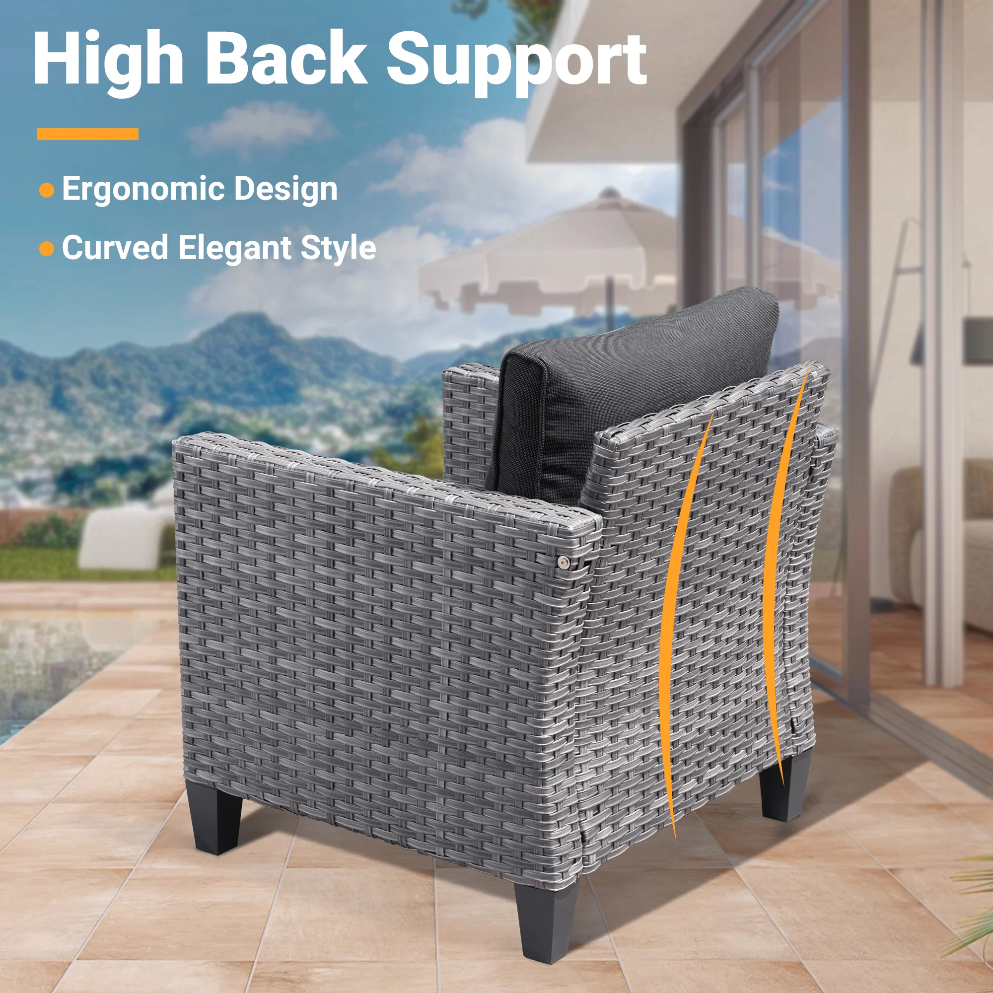 Ovios Patio Chairs New Vultros 2-Piece High Back Square Shape Armrest