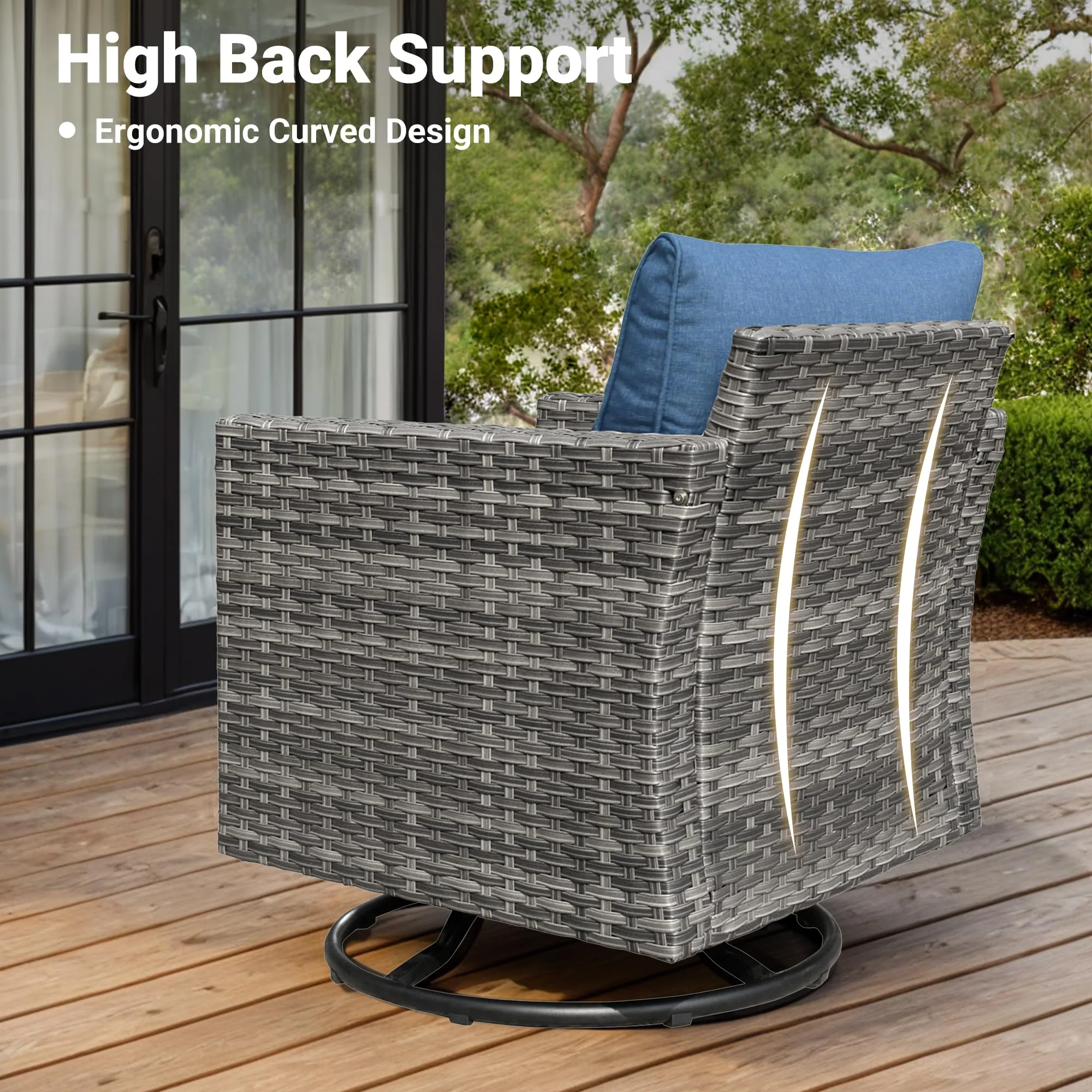 Ovios Patio Vultros 6-Piece Set With Swivel Chair Lover seat and 30'' Propane Fire Pit Table