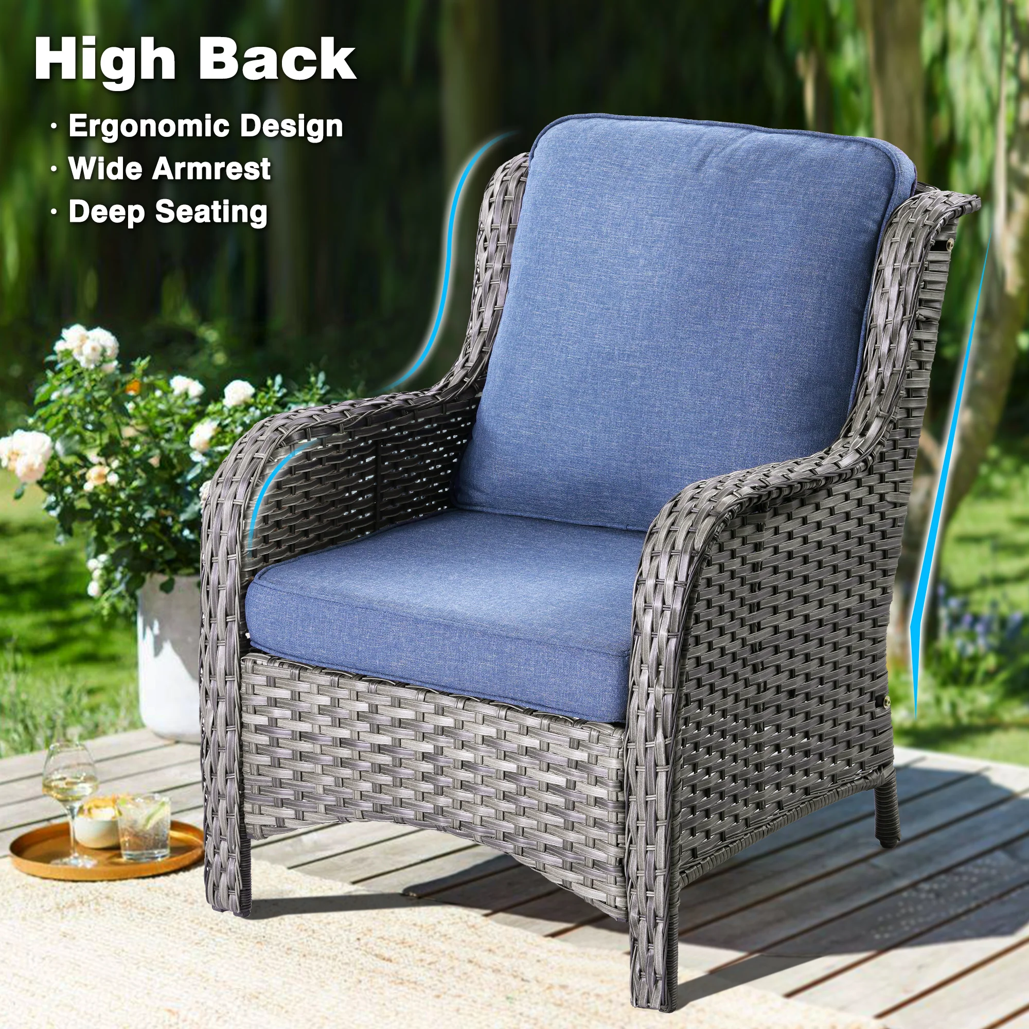 Ovios Patio Kenard 5-Piece Conversation Set with 30'' Fire Pit Table and Loveseat