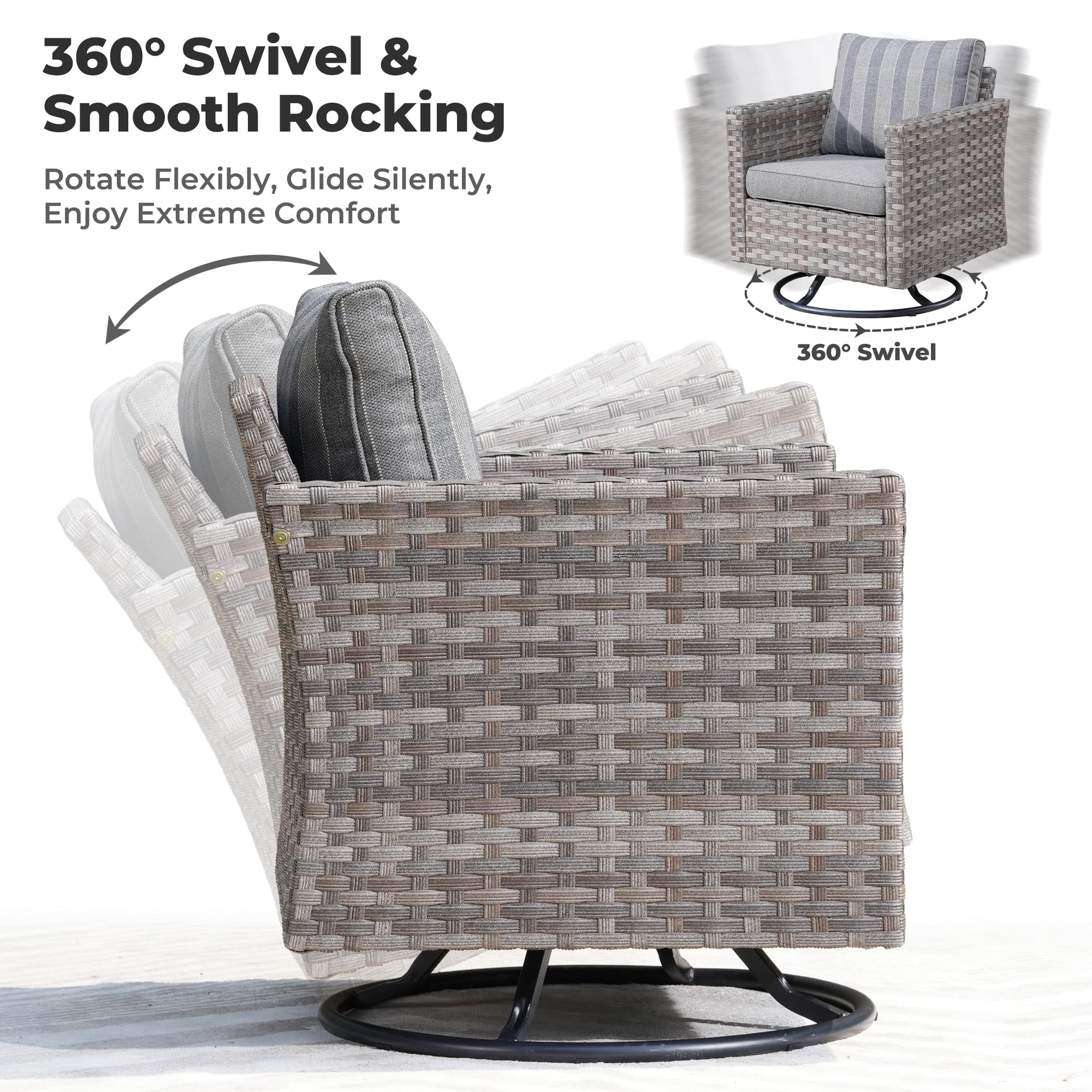 Ovios 8 Pieces Patio Furniture Set, Outdoor Sectional Sofa with Swivel Rocking Chair