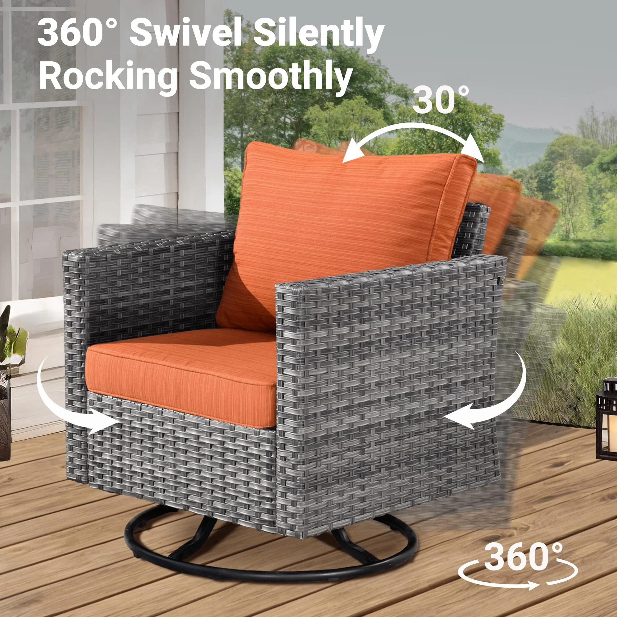 Ovios Patio Vultros 6-Piece Set With Swivel Chair Lover seat and 30'' Propane Fire Pit Table