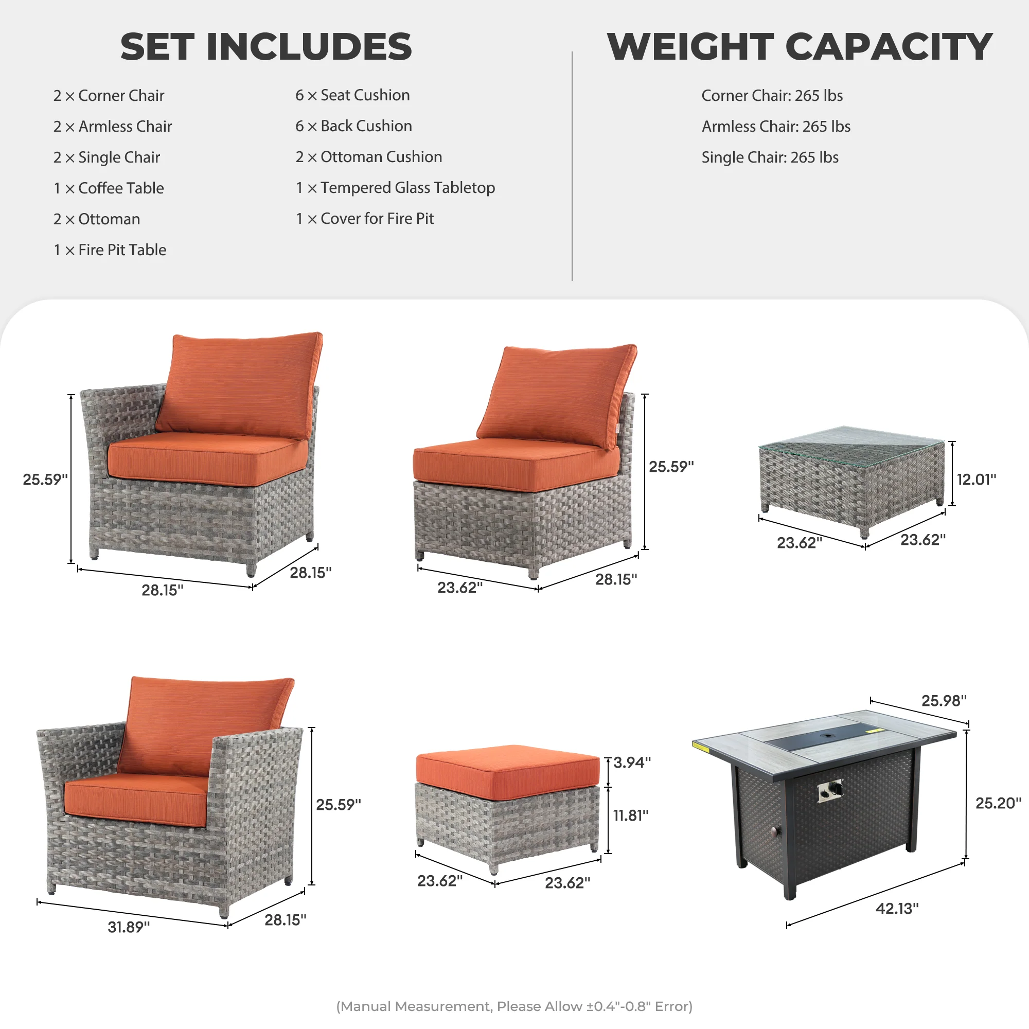 Ovios Patio Furniture Set 10-Piece include 42