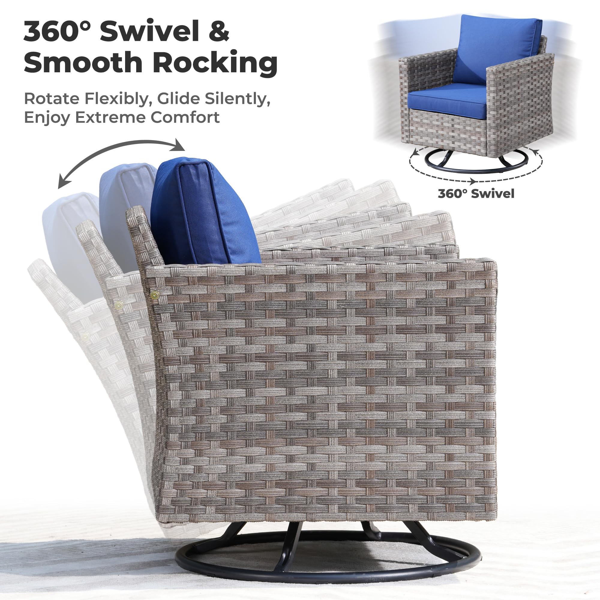 Ovios 8 Pieces Patio Furniture Set, Outdoor Sectional Sofa with Swivel Rocking Chair