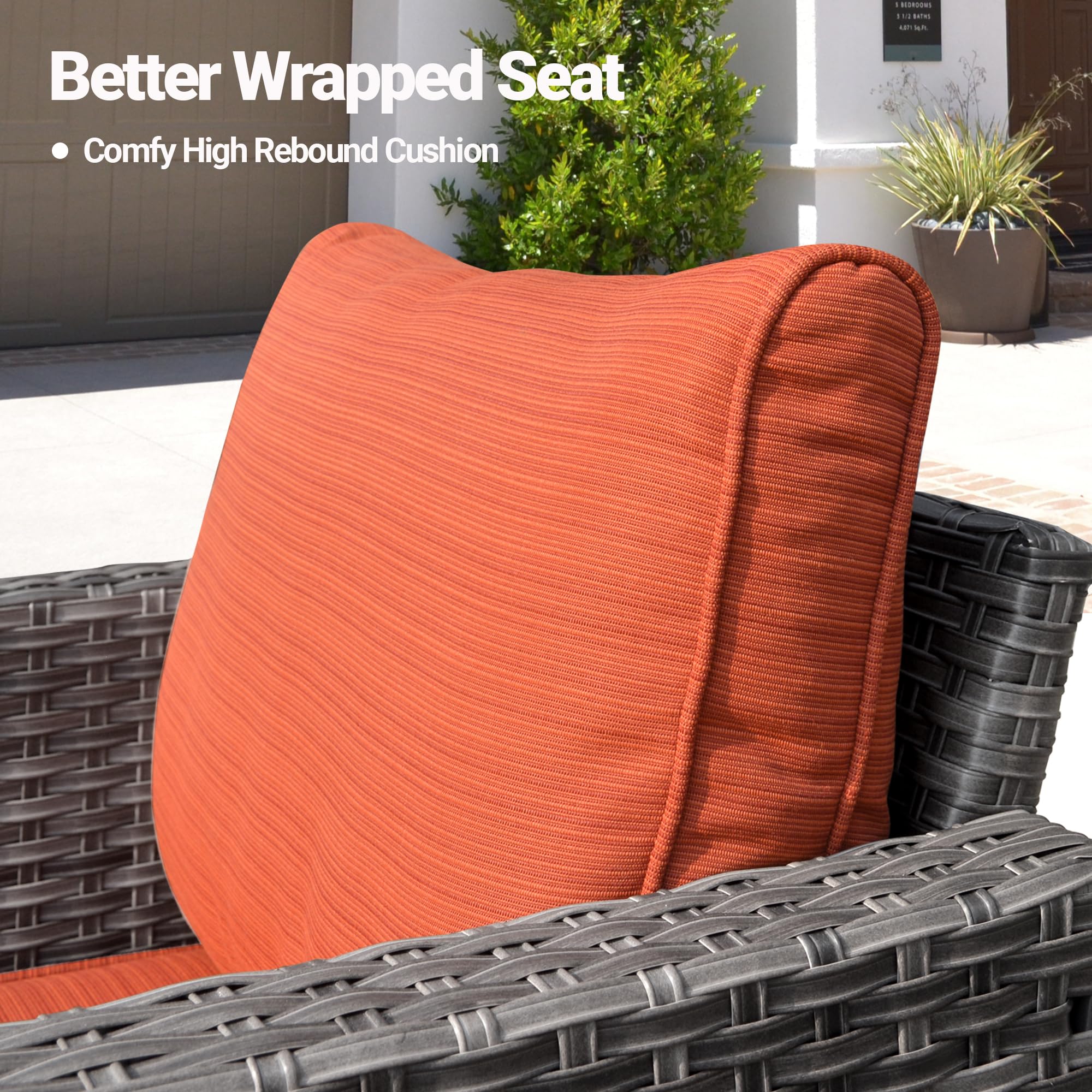 Ovios Patio Furniture 3-Piece Set with Swivel Chairs and Table Square Shape Armrest