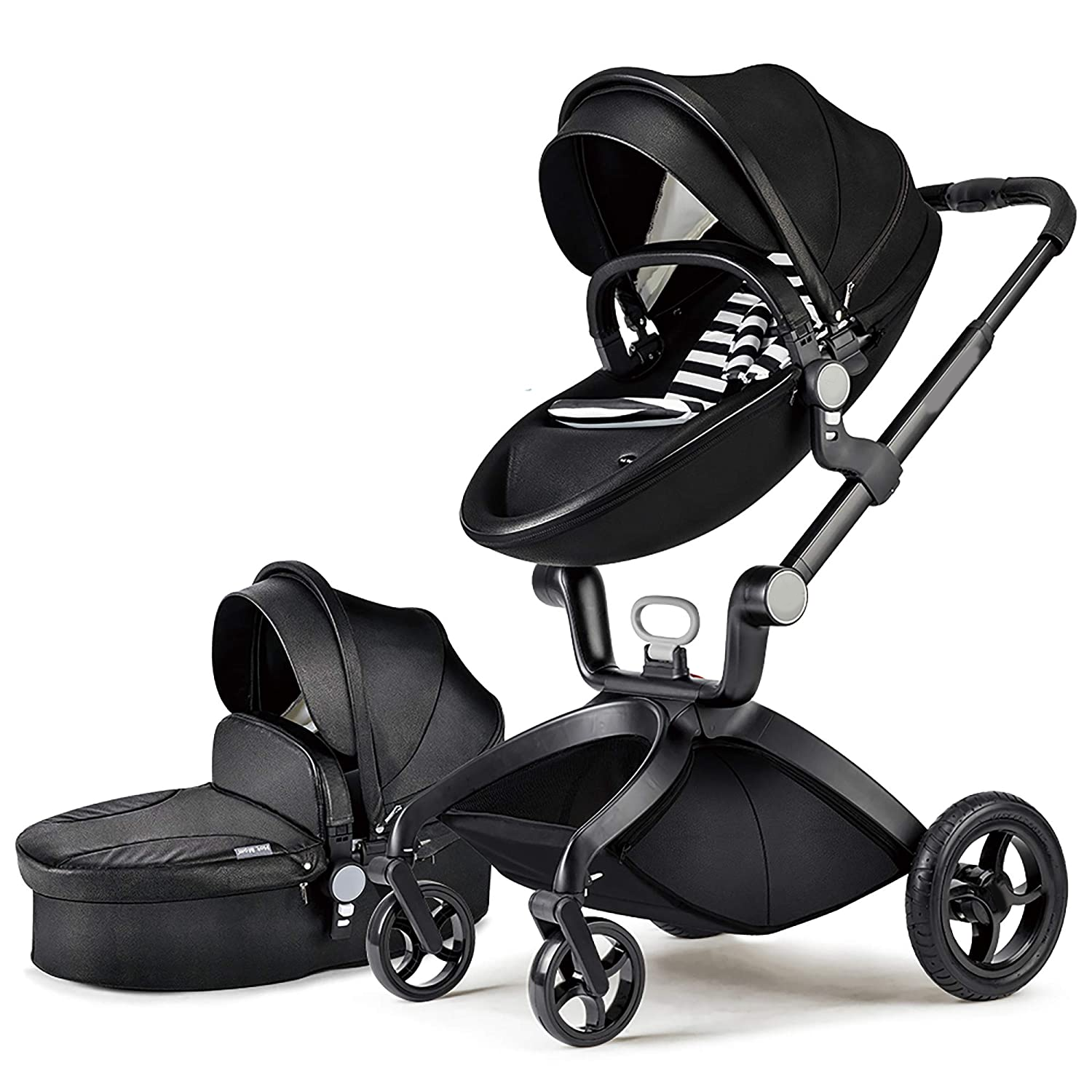 Baby Stroller: Baby Carriage with Adjustable Seat Height Angle and Four-Wheel Shock Absorption,ReversibleHigh Landscape and Fashional Pram (Grid)