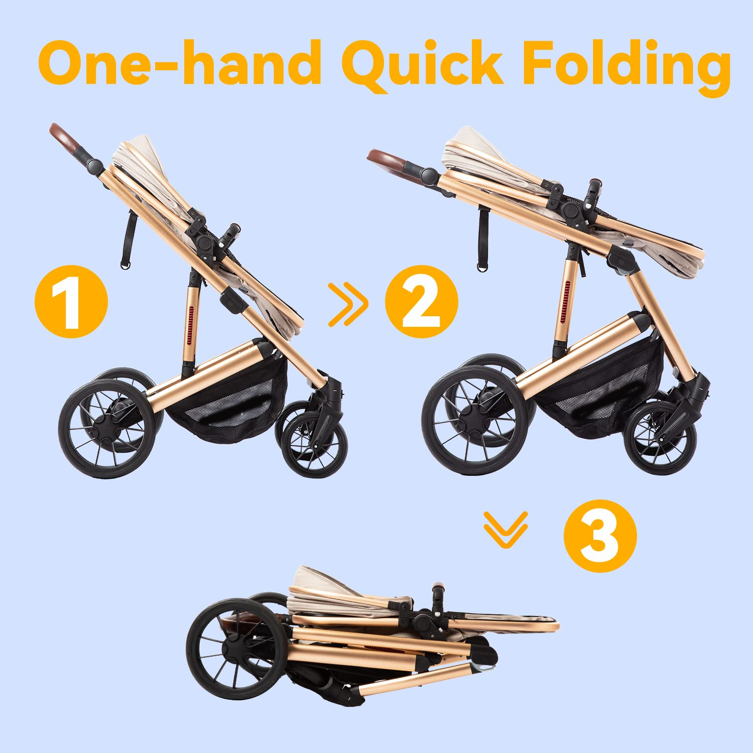 Baby Stroller - 2 in 1 High Landscape Convertible Stroller with Reversible Seat | Foldable Aluminum Alloy Pram Anti-Shock Toddler Pushchair Strollers for 0-36 Months Babies