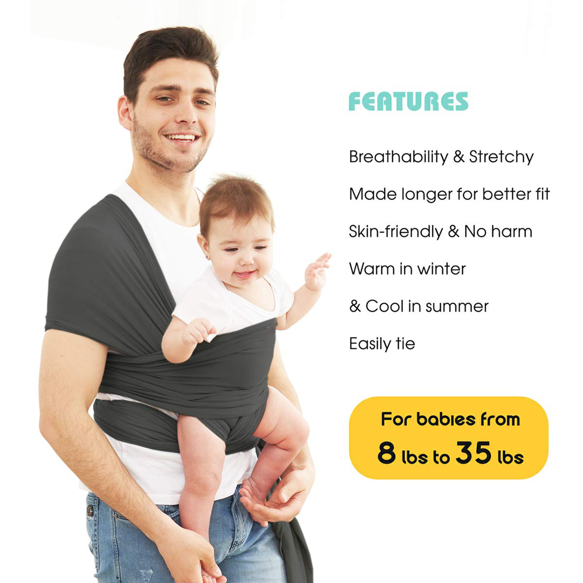 Baby Wrap Carrier,Hands Free Baby Carrier Sling,Lightweight,Breathable,Softness,Perfect for Newborn Infants and Babies Shower Gift,Black