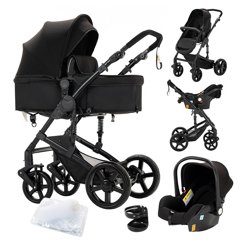 Newborn Baby Bassinet Stroller 3 in 1 High-View Convertible Stroller with Reversible Seat Anti-Shock Pushchair Strollers