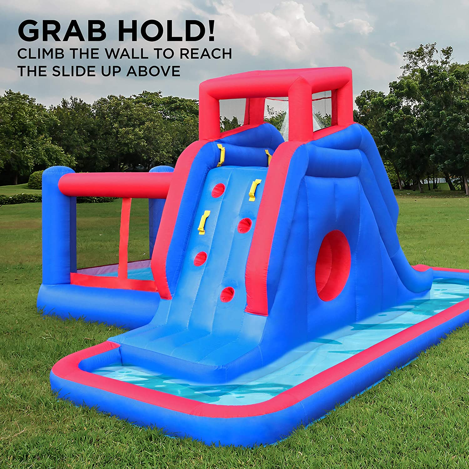 Deluxe Inflatable Water Slide Park C Heavy-Duty Nylon Bounce House for Outdoor Fun - Climbing Wall, Slide, Bouncer & Splash Pool C Easy to Set Up & Inflate with Included Air Pump & Carrying Case