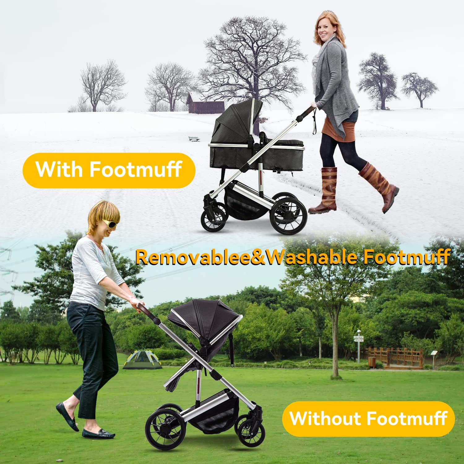 Baby Stroller - 2 in 1 High Landscape Convertible Stroller with Reversible Seat | Foldable Aluminum Alloy Pram Anti-Shock Toddler Pushchair Strollers for 0-36 Months Babies