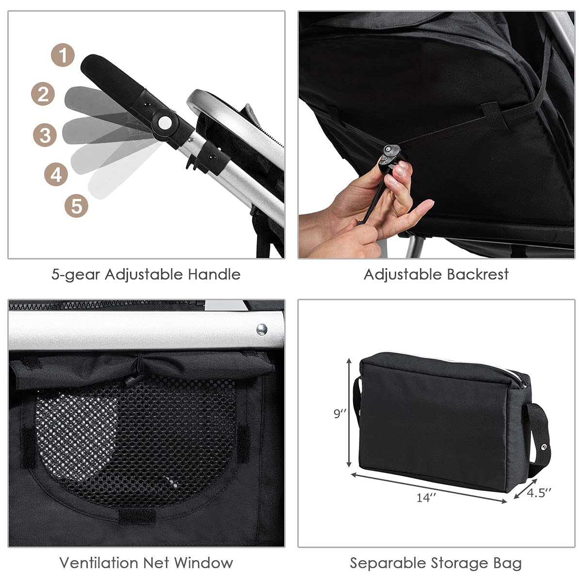 Baby Stroller, High Landscape Convertible Infant Bassinet Stroller, Adjustable Canopy & Backrest, Storage Basket, Foot Cover, Foldable Newborn Carriage Pram Stroller (Gray)