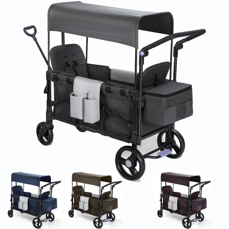 Baby Stroller Wagon, All-Terrain 2 Seaters BabyWagon with Canopy, Parent Organizer, AdjustableHandle & Pull Bar for Infants and Toddlers
