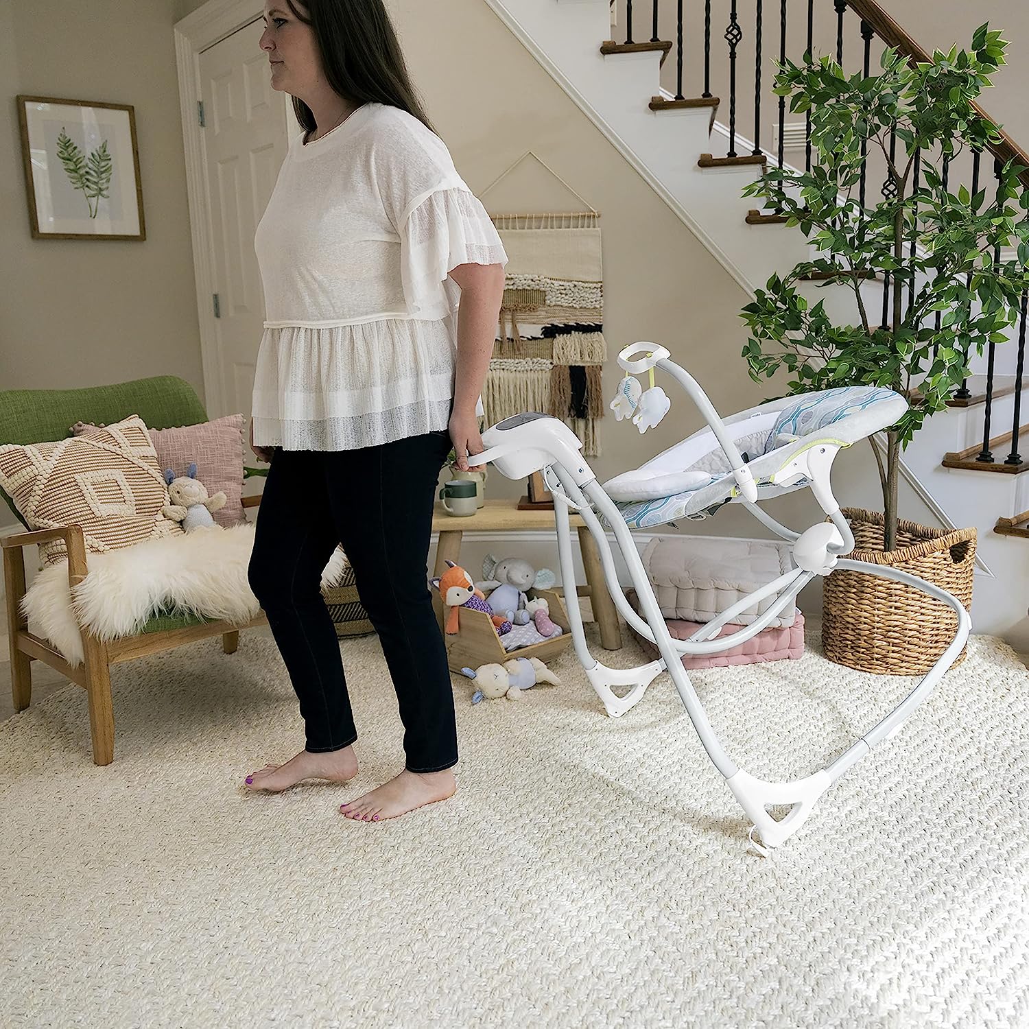 Lightweight Compact 6-Speed Multi-Direction Baby Swing, Vibrations & Nature Sounds, 0-9 Months 6-20 lbs (Pink Cassidy)