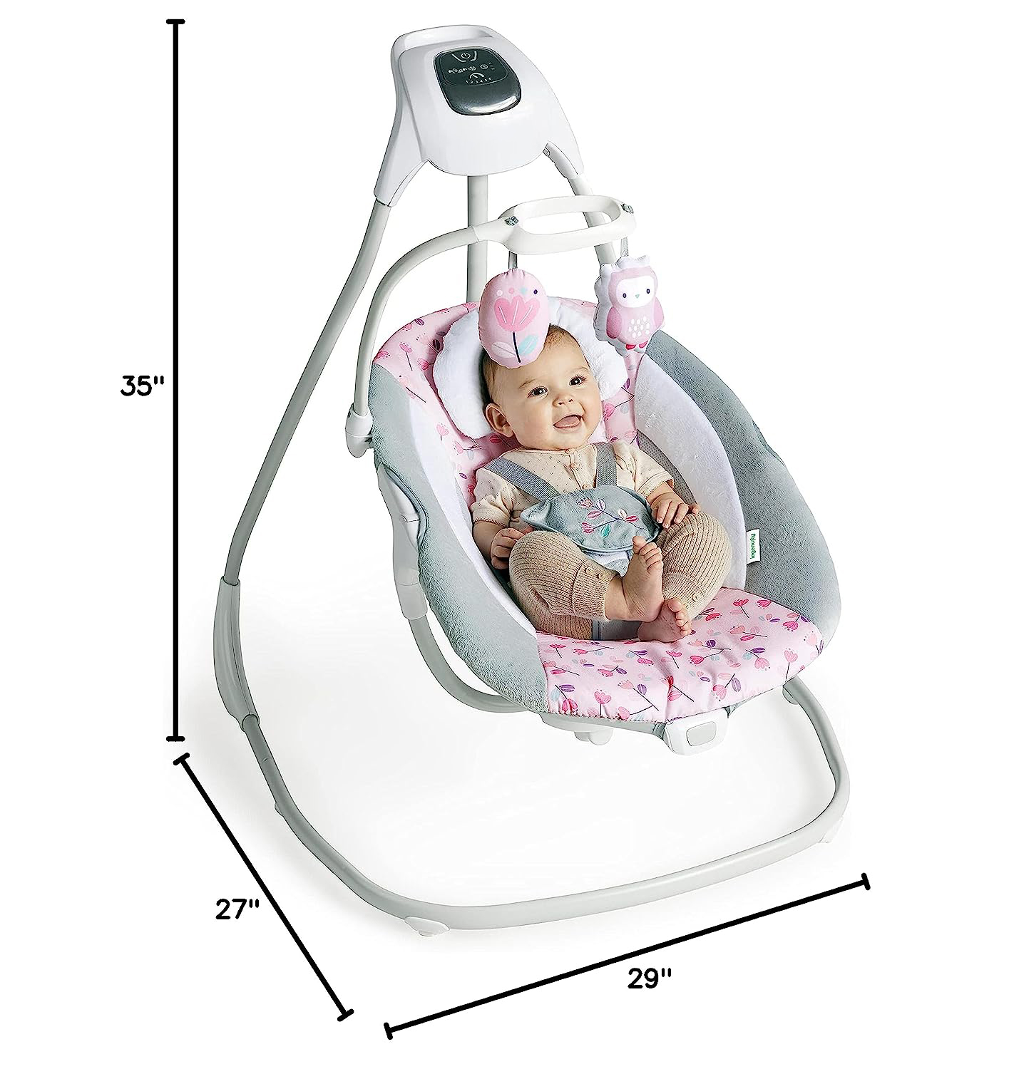 Lightweight Compact 6-Speed Multi-Direction Baby Swing, Vibrations & Nature Sounds, 0-9 Months 6-20 lbs (Pink Cassidy)