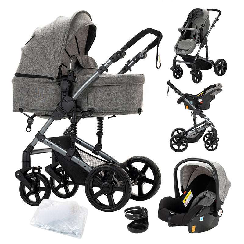 Newborn Baby Bassinet Stroller 3 in 1 High-View Convertible Stroller with Reversible Seat Anti-Shock Pushchair Strollers