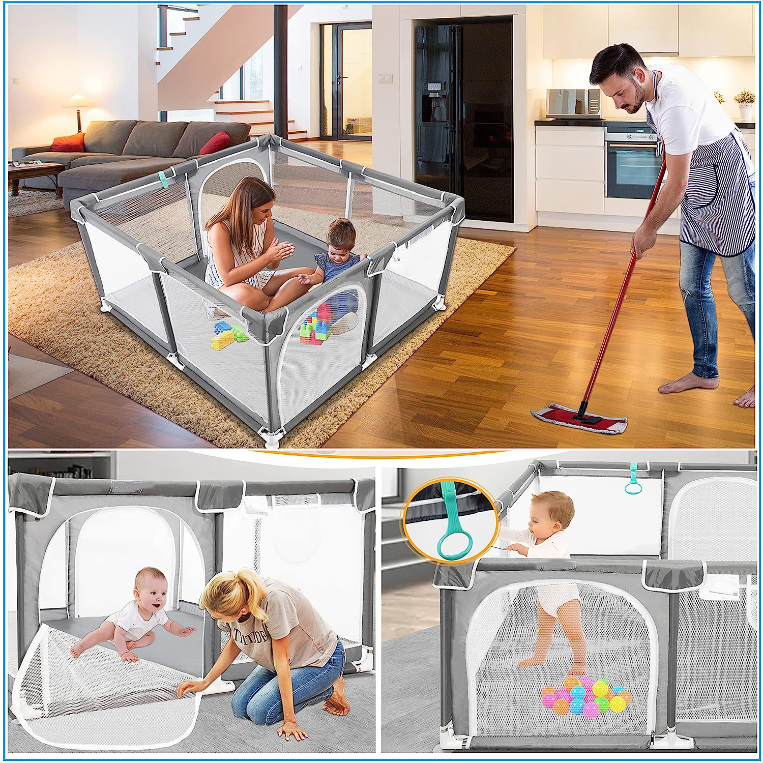 Baby Playpen 5050,Pack N Play,Playard,Baby Gate,Kids Activity Center,Playpen for Babies & Toddlers,Indoor Outdoor(Black)