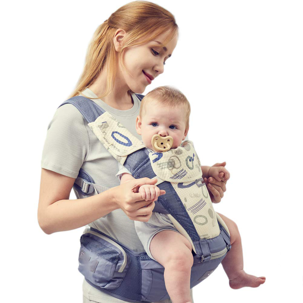 Baby Carrier Newborn to Toddler Baby Hip Carrier with Head Hood,Waist Extender & 3 Pieces Teething Pads (Grey)