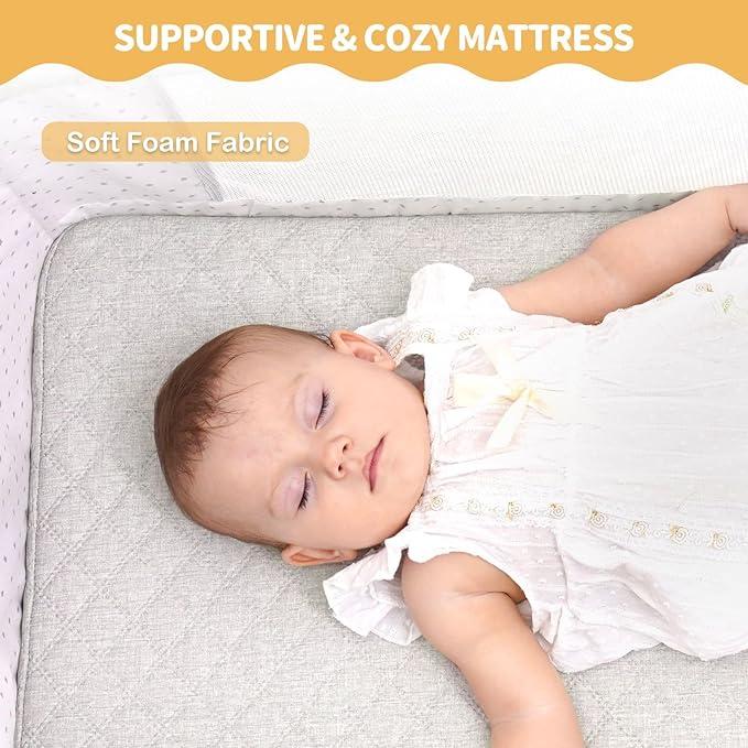 Baby Bassinet Sleeper, 6 Height Adjustable Cribs,Easy to Fold Portable Crib Side Bassinet, SwingCradle Bed Side Sleeper with VentilatedNet&Wheels