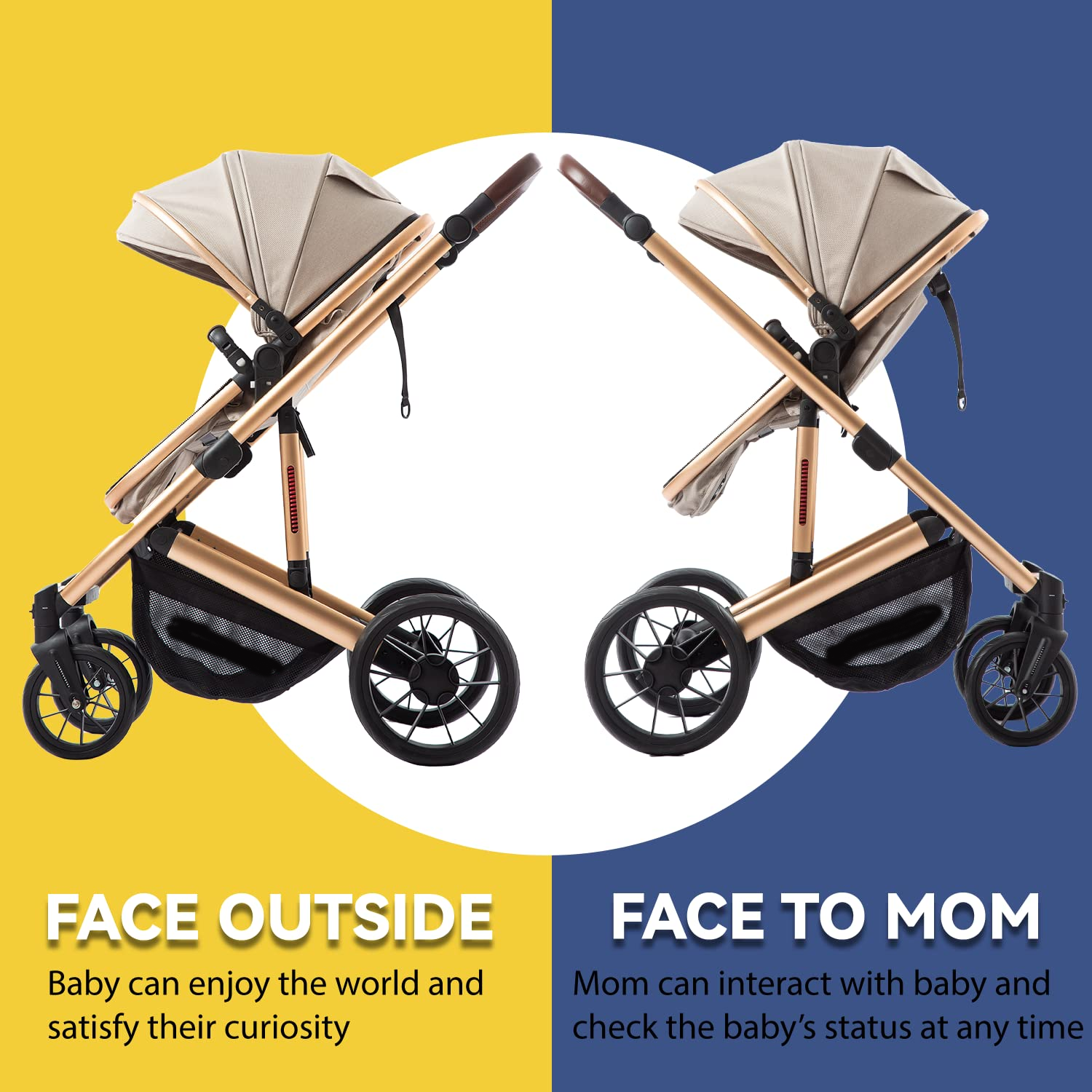 Baby Stroller - 2 in 1 High Landscape Convertible Stroller with Reversible Seat | Foldable Aluminum Alloy Pram Anti-Shock Toddler Pushchair Strollers for 0-36 Months Babies