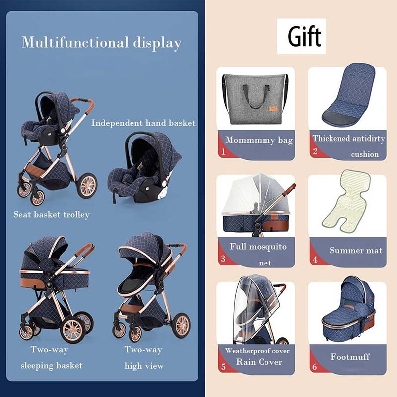 High Landscape Baby Stroller 3 in 1 Travel Luxury Pram Shock-Resistant Pushchair