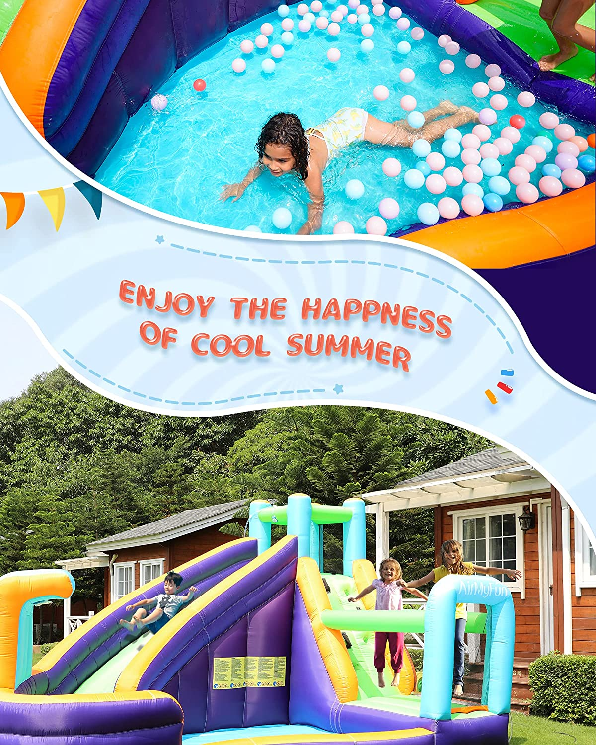 AirMyFun Inflatable Waterslide, Water Bounce House for Wet and Dry, Kids Bouncy House Water Park with Air Blower, Water Spray, Splash Pool, A83021