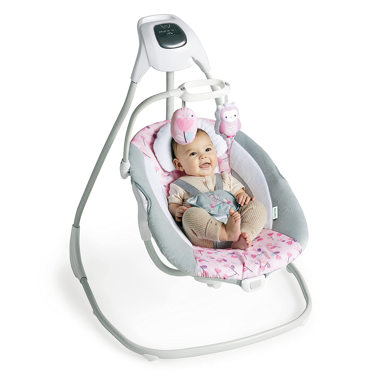 Lightweight Compact 6-Speed Multi-Direction Baby Swing, Vibrations & Nature Sounds, 0-9 Months 6-20 lbs (Pink Cassidy)