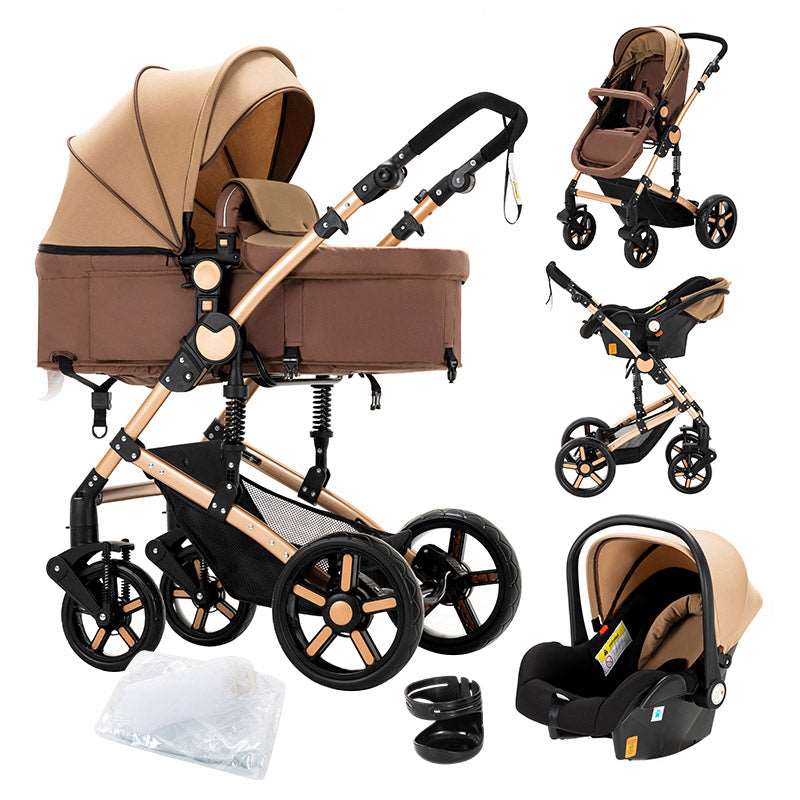 Newborn Baby Bassinet Stroller 3 in 1 High-View Convertible Stroller with Reversible Seat Anti-Shock Pushchair Strollers