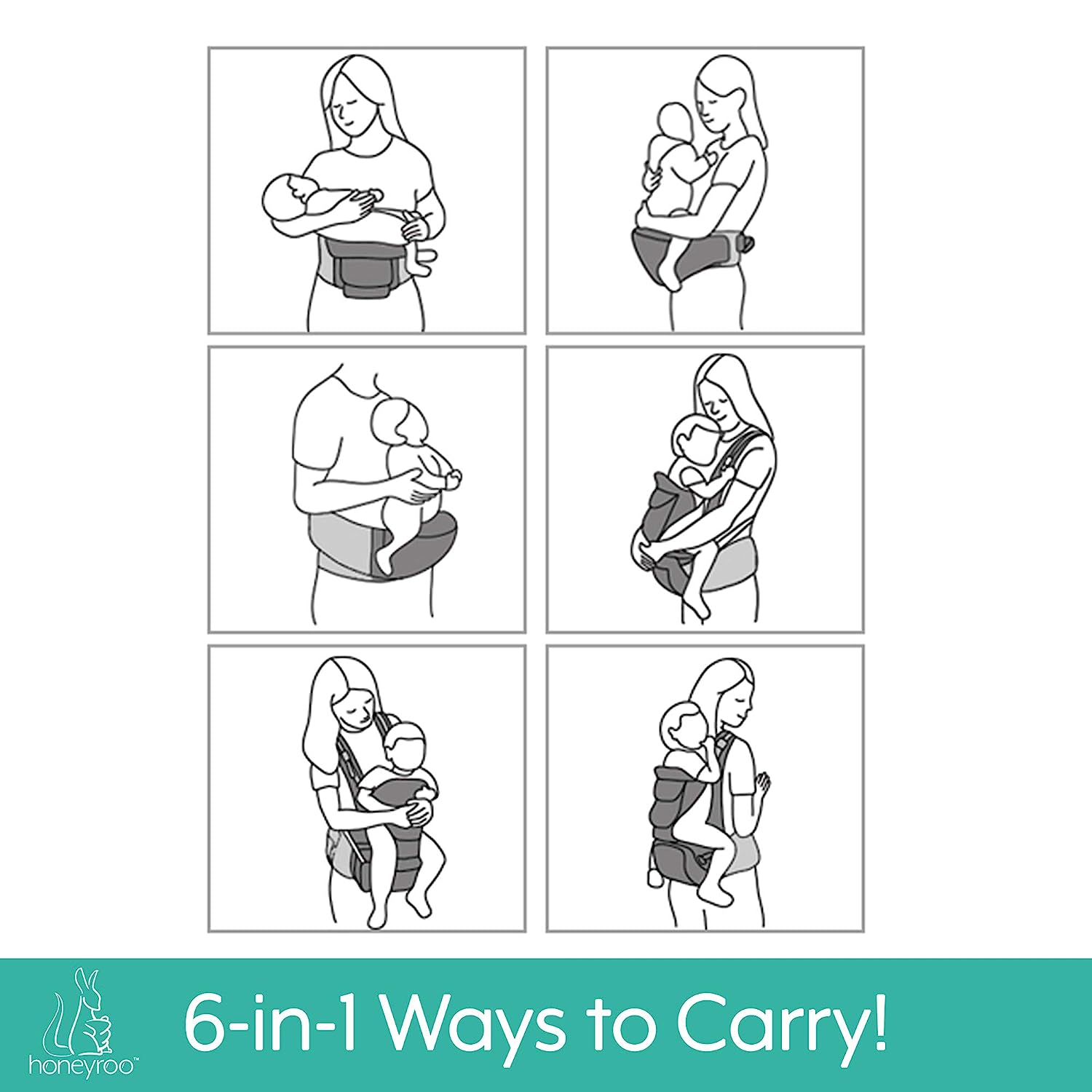 Baby Carrier, Joey Classic, Ergonomic 3D Hip Seat, New Magnetic Self Buckling Clips, Light Weight and Breathable - 6 in 1 Position Design, 3-36 Months, Front and Back Carry, Platinum Gray