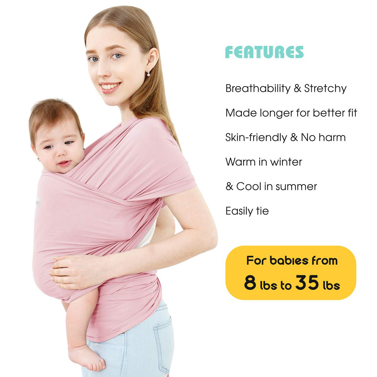 Baby Wrap Carrier,Hands Free Baby Carrier Sling,Lightweight,Breathable,Softness,Perfect for Newborn Infants and Babies Shower Gift,Black