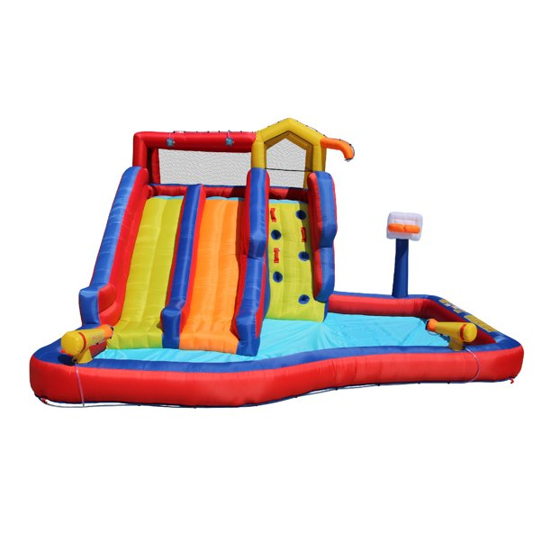 Banzai Twin Falls Giant Inflatable Water Park Bounce House - Two Water Slides & Climbing Wall - Outdoor Summer Fun For Kids & Families