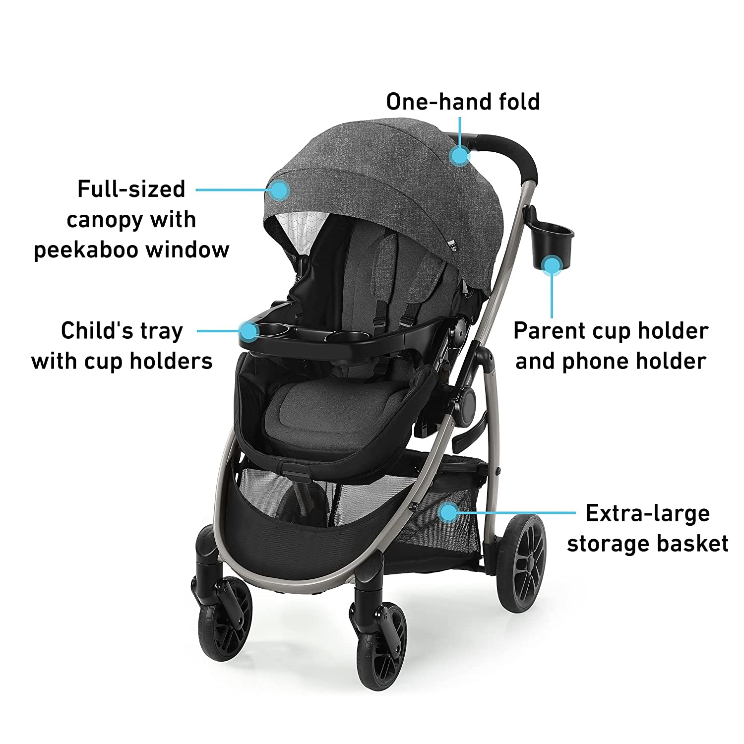 Modes Pramette Stroller, Baby Stroller with True Pram Mode, Reversible Seat, One Hand Fold, Extra Storage, Child Tray, Pierce