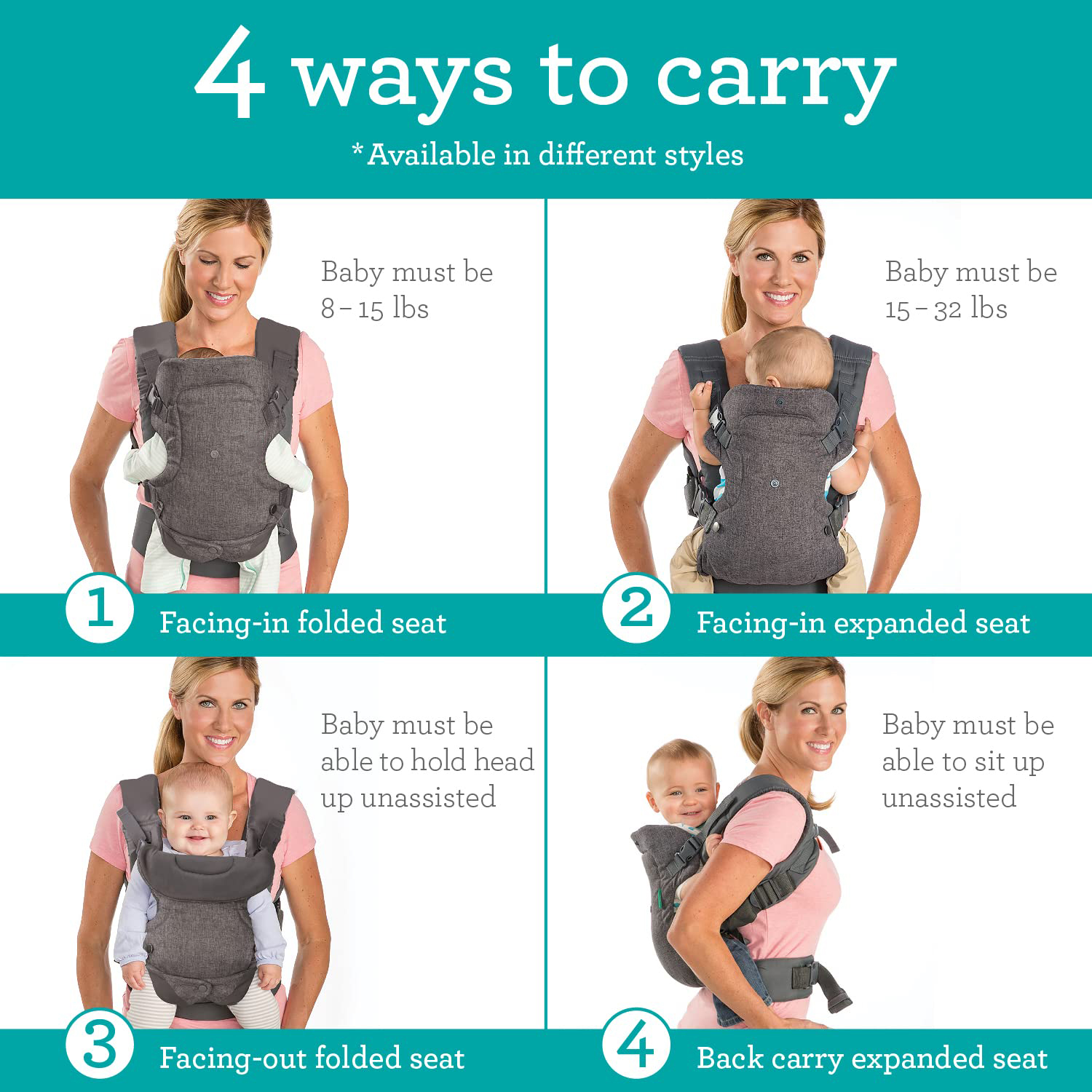 Advanced 4-in-1 Carrier - Ergonomic, convertible, face-in and face-out front and back carry for newborns and older babies 8-32 lbs