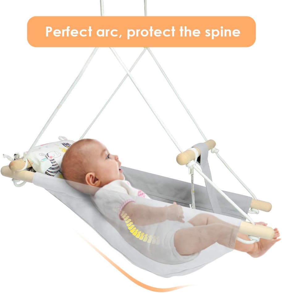Baby Swing for Baby and Toddler, Canvas Baby Hammock Swing Indoor and Outdoor with Safety Belt and Mounting Hardware, Wooden Hanging Swing Seat Chair for Baby up to 4 Year - Little Cloud