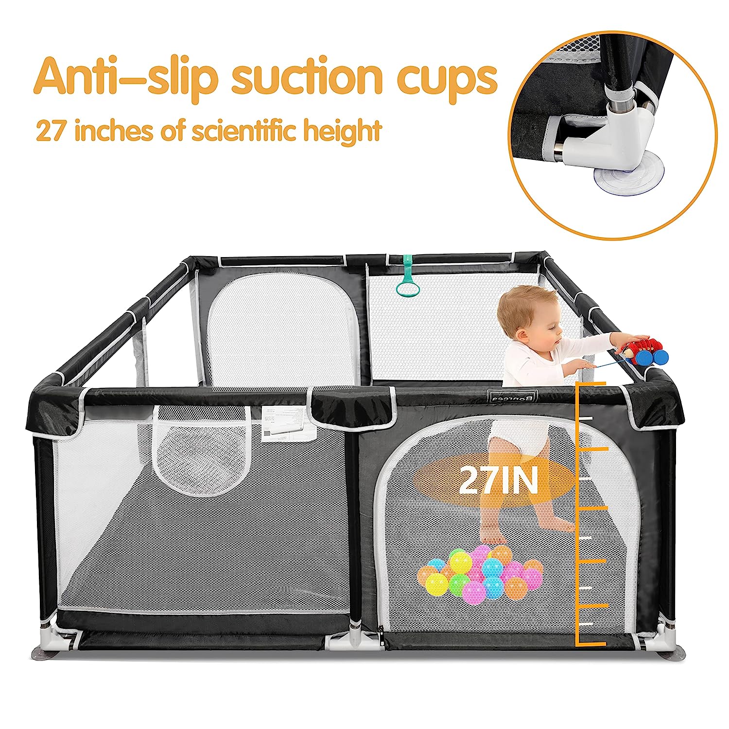 Baby Playpen 5050,Pack N Play,Playard,Baby Gate,Kids Activity Center,Playpen for Babies & Toddlers,Indoor Outdoor(Black)