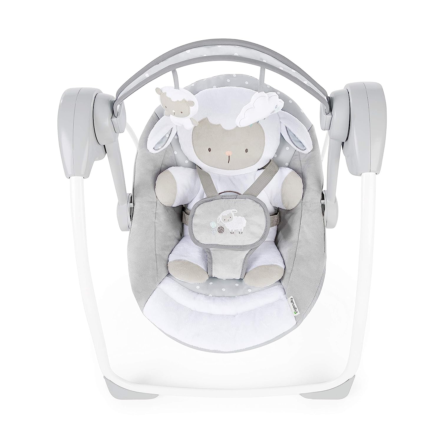 Ingenuity Soothe 'n Delight Compact Portable 6-Speed Plush Baby Swing with Music, Folds Easy, 0-9 Months 6-20 lbs (Cozy Kingdom)