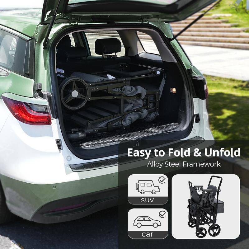 Baby Stroller Wagon, All-Terrain 2 Seaters BabyWagon with Canopy, Parent Organizer, AdjustableHandle & Pull Bar for Infants and Toddlers