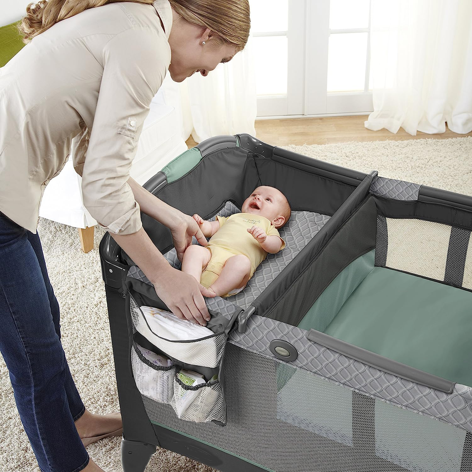 Pack and Play Change 'n Carry Playard | Includes Portable Changing Pad, Manor, 40x28.5x29 Inch (Pack of 1)