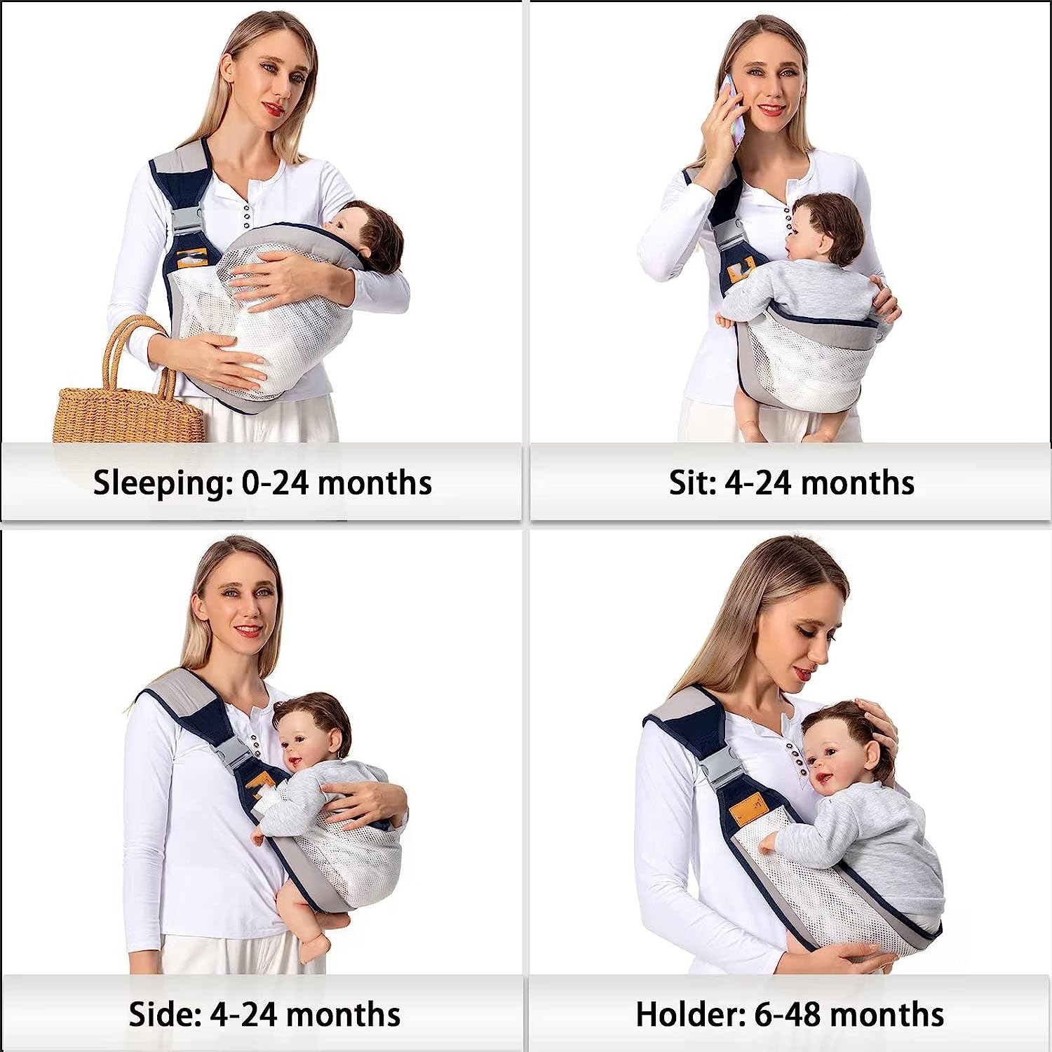 Baby Sling Carrier Newborn to Toddler, Lightweight Baby Carrier Sling, Baby Wrap Sling, Baby Hip Seat Carrier for Toddler Sling, Baby Holder Carrier, Nursing Sling, Carrying 7-45 lbs, Grey