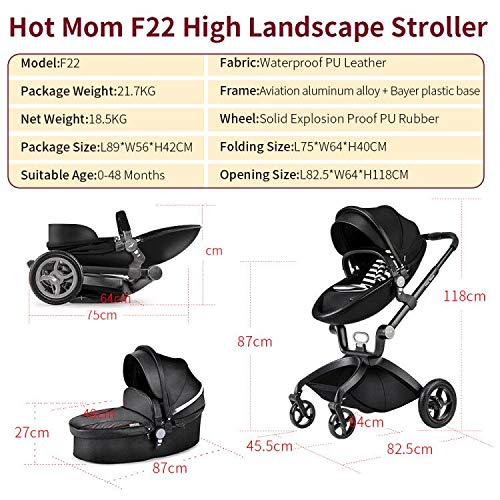 Baby Stroller: Baby Carriage with Adjustable Seat Height Angle and Four-Wheel Shock Absorption,ReversibleHigh Landscape and Fashional Pram (Grid)