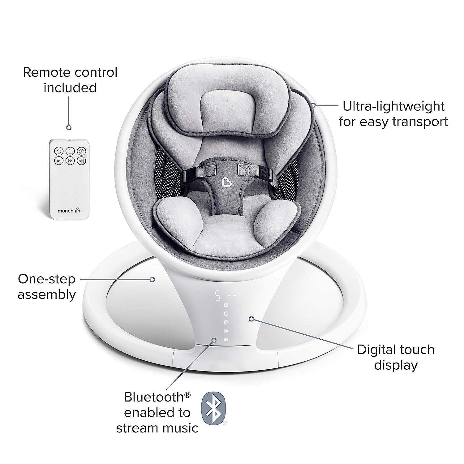Bluetooth Enabled Lightweight Baby Swing with Natural Sway in 5 Ranges of Motion, Includes Remote Control